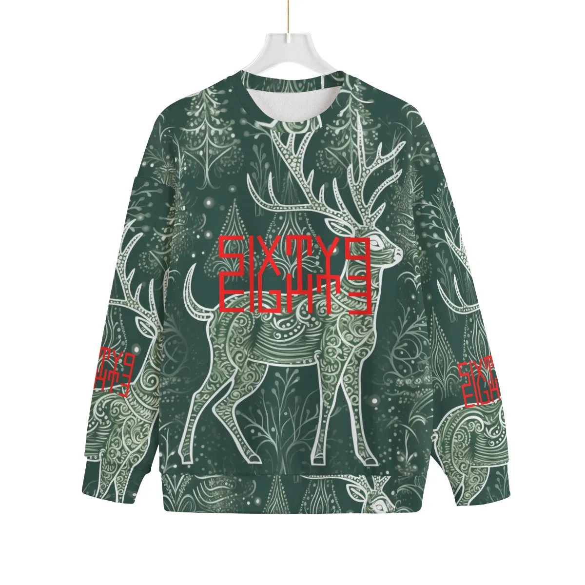 Sixty Eight 93 Logo Red Ugly Christmas Unisex Drop-Shoulder Knitted Fleece Sweater #5