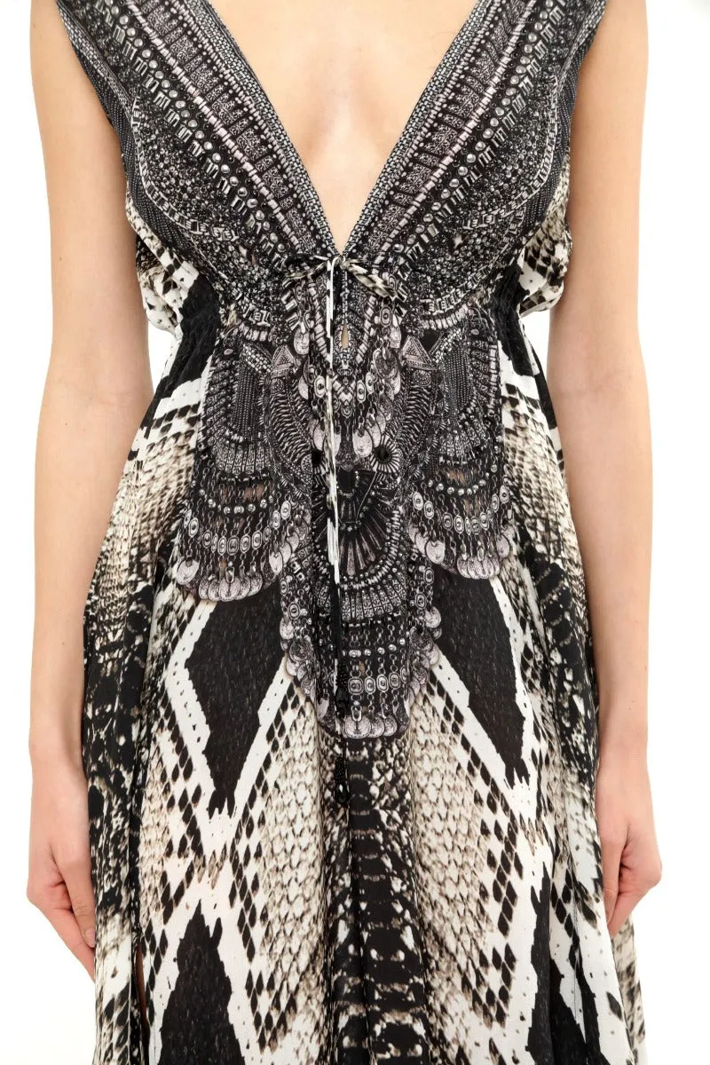 Snakeskin Long Black Silk Dress