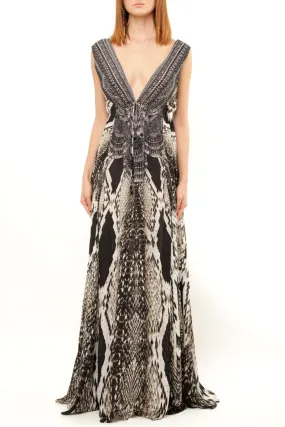Snakeskin Long Black Silk Dress