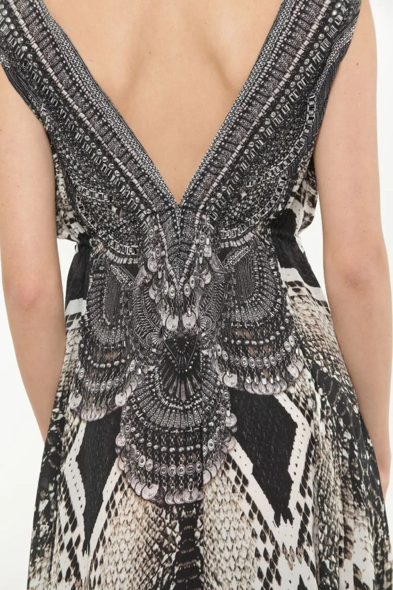 Snakeskin Long Black Silk Dress