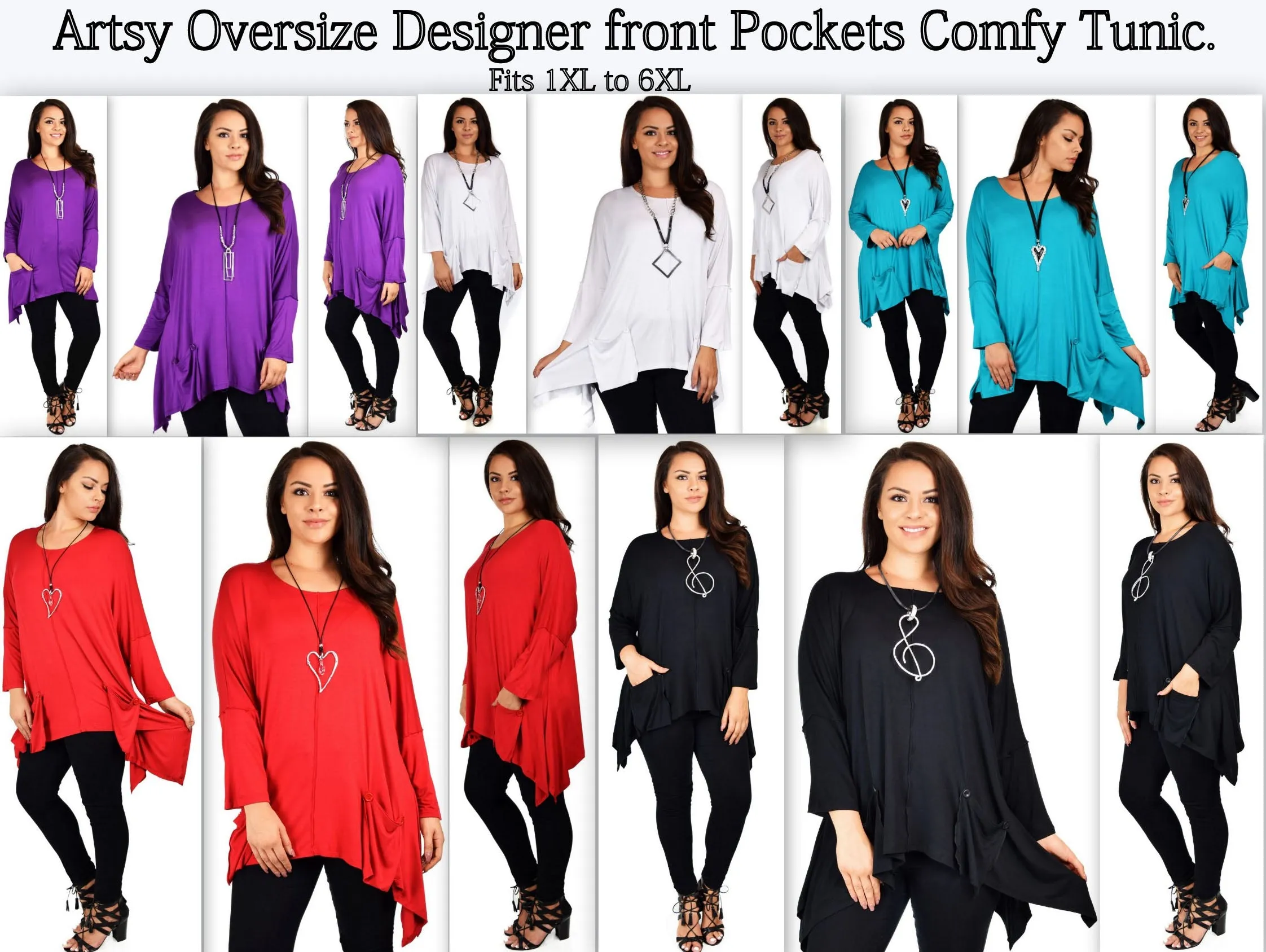 Stylish & Comfortable Tunic, Front Pockets Tunic, Full Figure Wear,Plus Size Tunic,  Lagen Look Tunic Top.