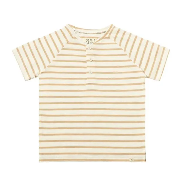 Tan/White Stripe Raglan Henley Tee