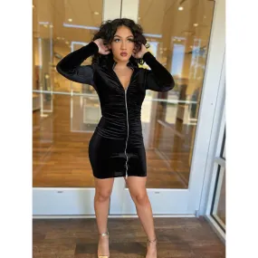 Thinkin Bout You Zipper Mini Dress (Black)
