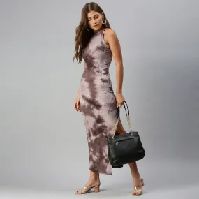 Tie Dye Bodycon Maxi Dress In Brown