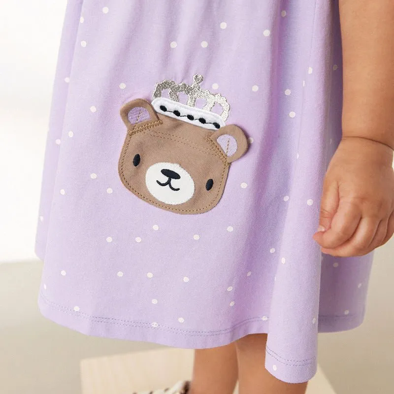 Toddler/Kid Girl's Bear Design Purple Cotton Dress