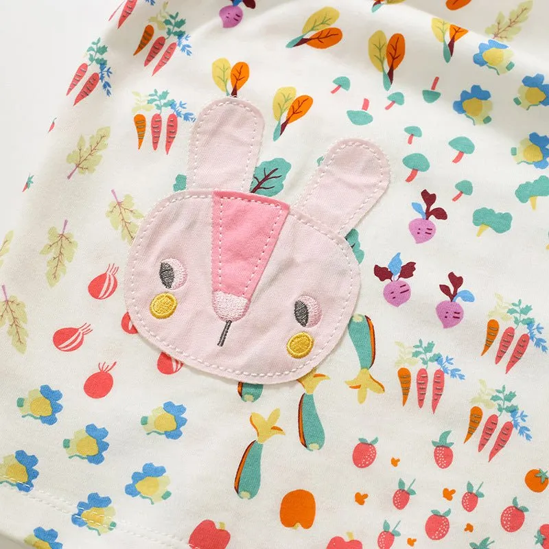 Toddler/Kid Girls Cartoon Bunny and Fruit Design White Dress