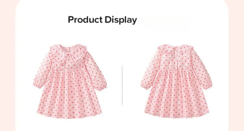 Toddler/Kid Girl's Long Sleeve Heart Print Stripes Design Pink Dress