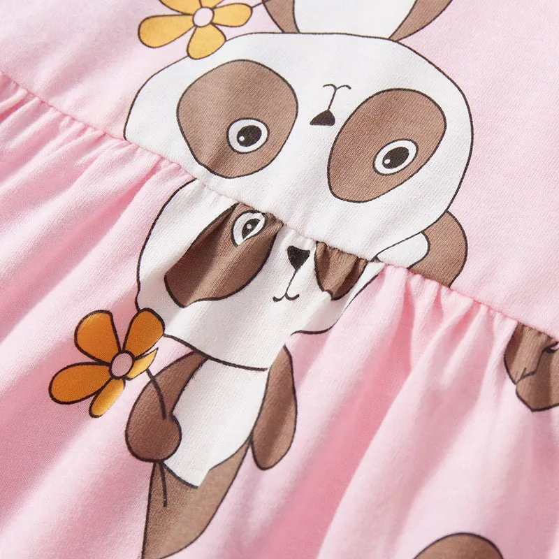 Toddler/Kid Girl's Short Sleeve Cutie Panda Print Design Dress