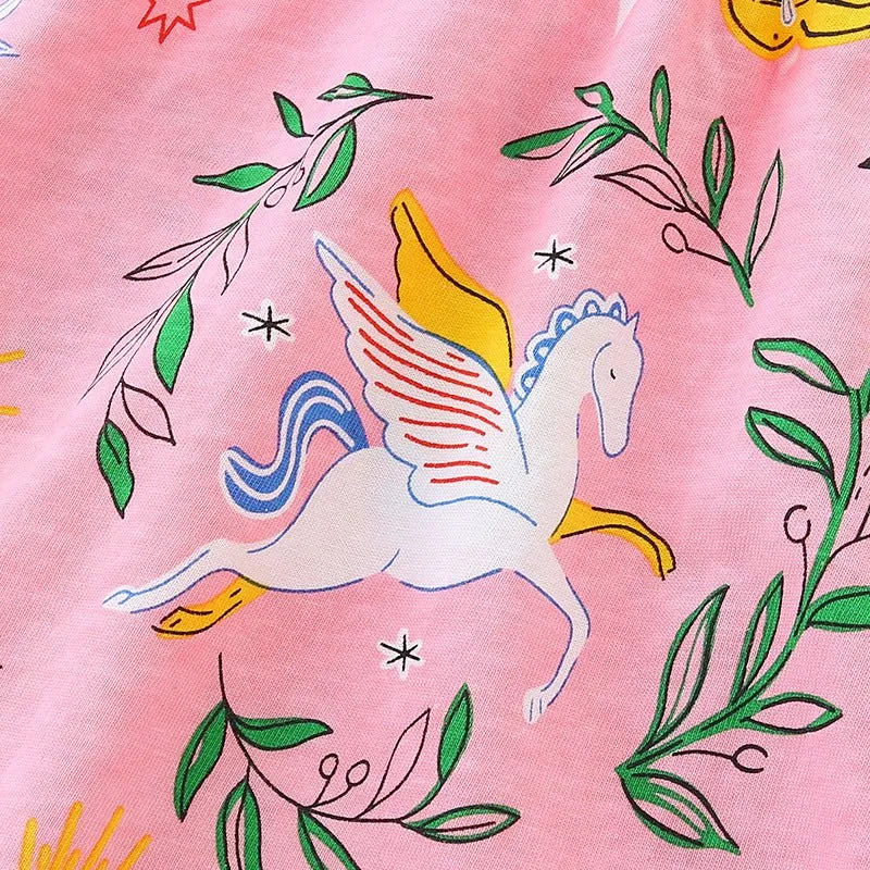 Toddler/Kid Girl's Short Sleeve Pink Unicorn Design Cotton Dress