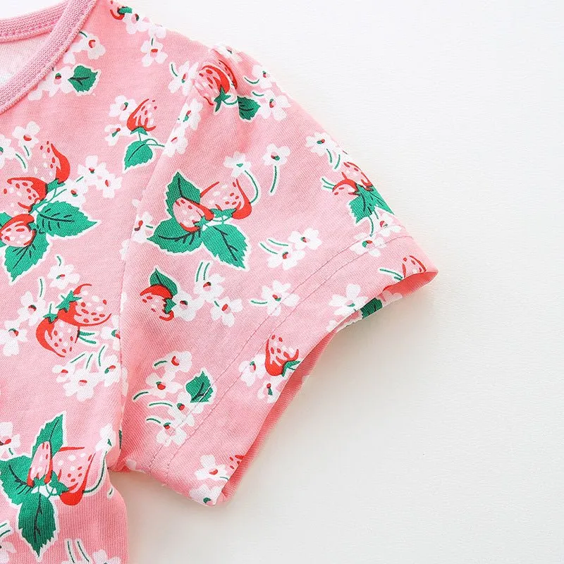 Toddler/Kid Girl's Strawberry Print with Floral Design Pink Dress