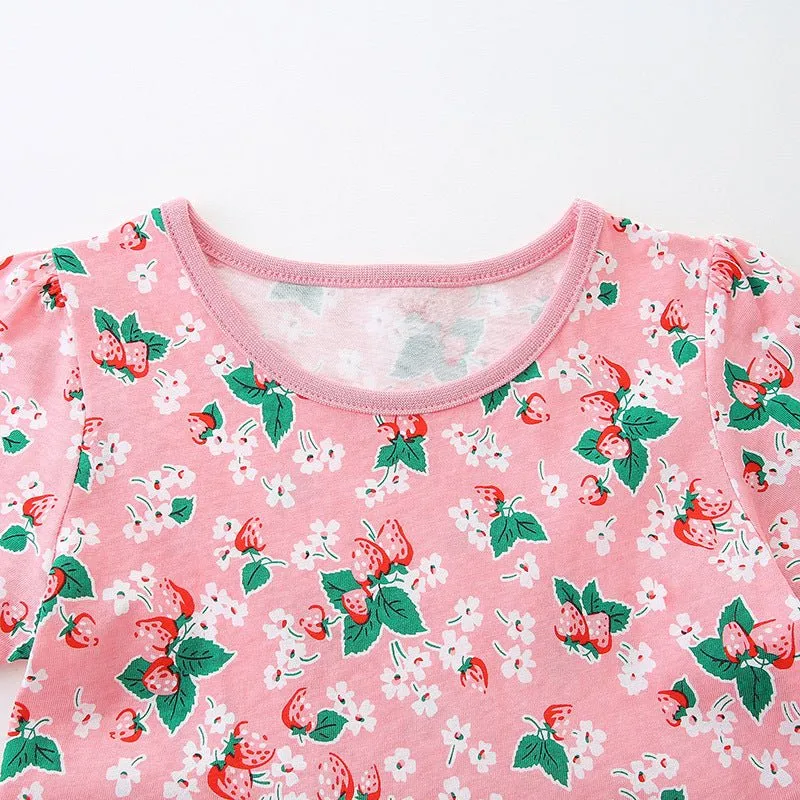 Toddler/Kid Girl's Strawberry Print with Floral Design Pink Dress