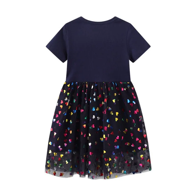 Toddler/Kid Girl's Unicorn Print Short Sleeve Black Dress