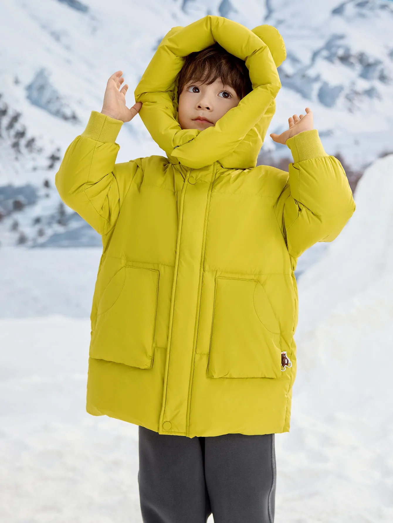 Unisex Toddler Ear Shaped Hood Down Jacket