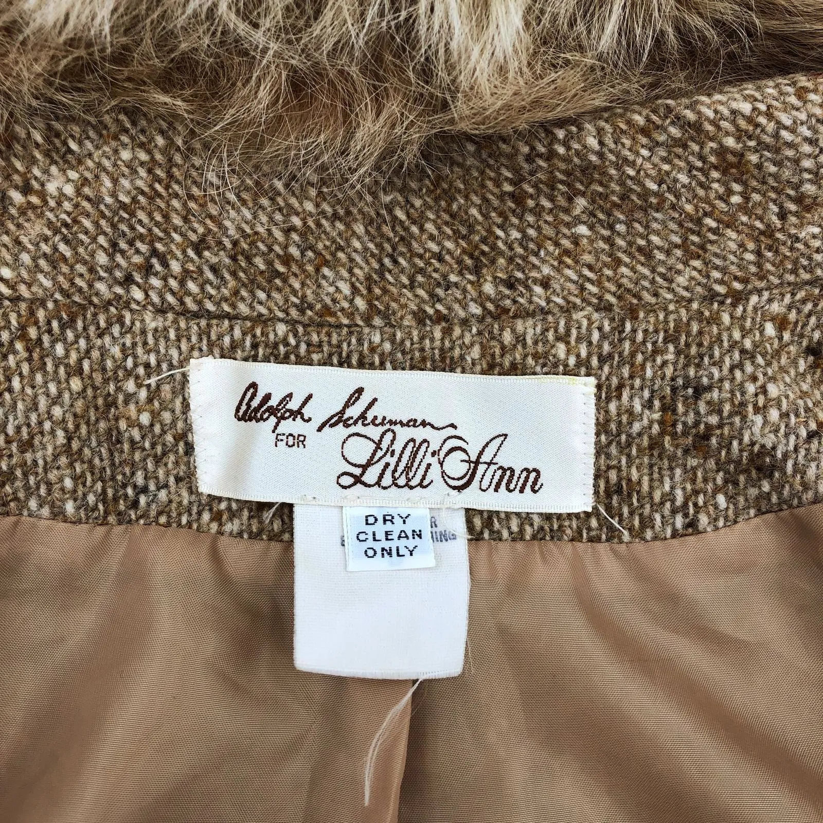 Vintage Adolph Schuman for Lilli Ann Women's Luxury Tan Wool Coat w/ Fur Collar