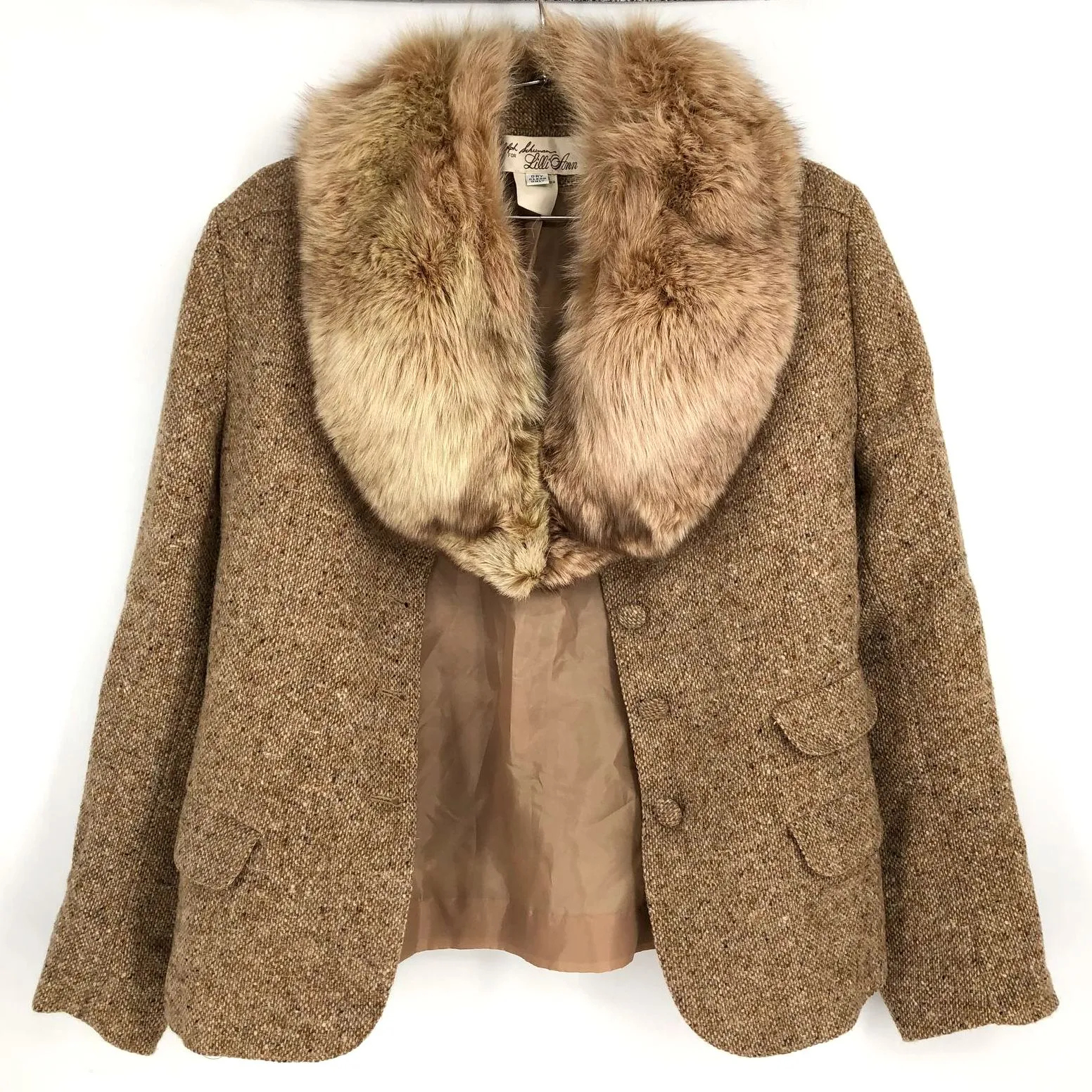 Vintage Adolph Schuman for Lilli Ann Women's Luxury Tan Wool Coat w/ Fur Collar
