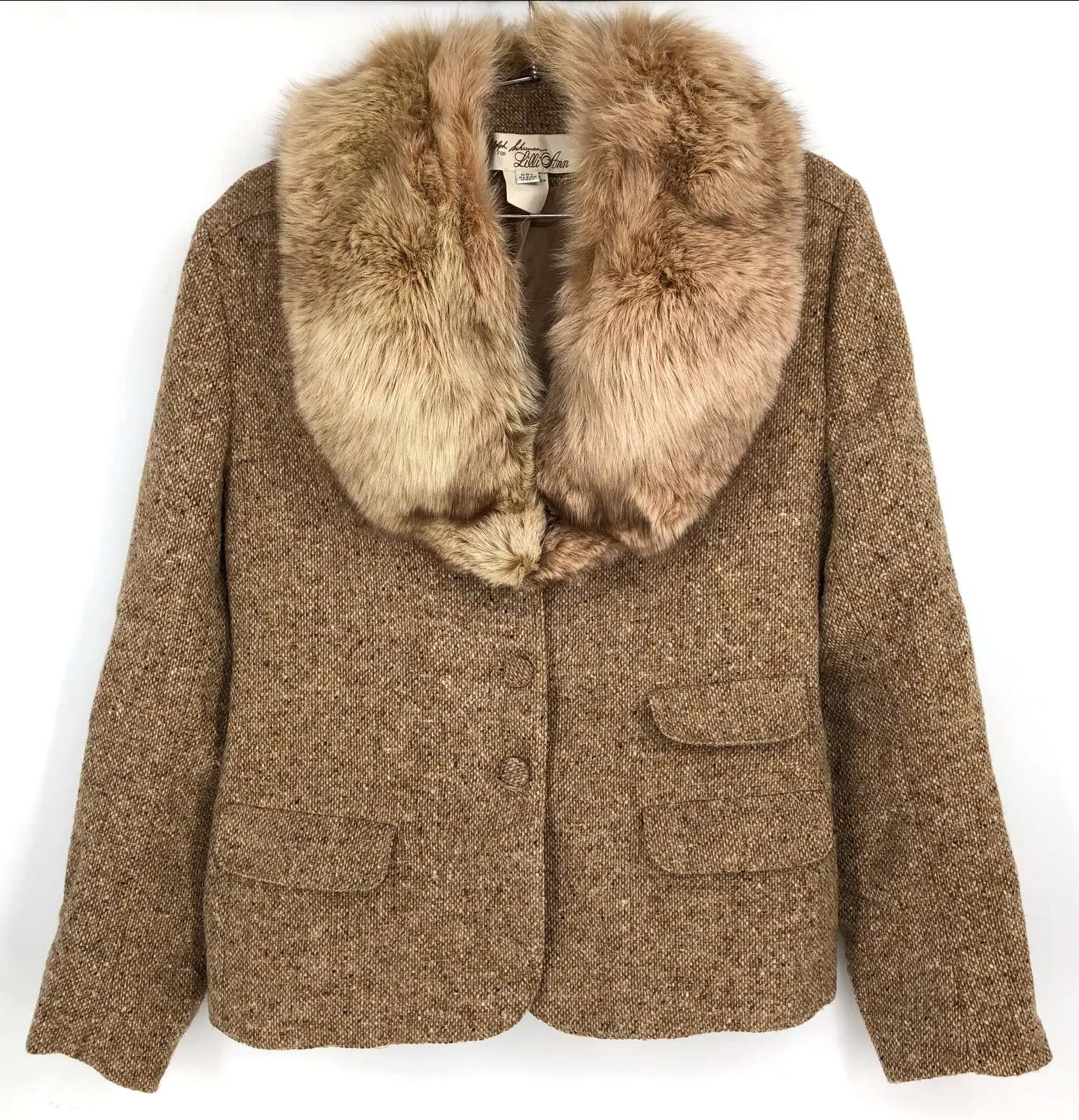 Vintage Adolph Schuman for Lilli Ann Women's Luxury Tan Wool Coat w/ Fur Collar