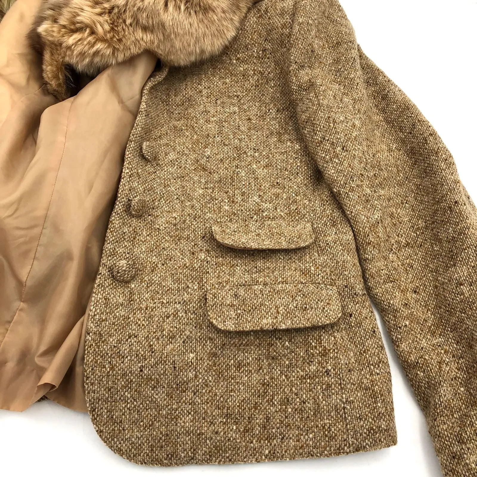 Vintage Adolph Schuman for Lilli Ann Women's Luxury Tan Wool Coat w/ Fur Collar