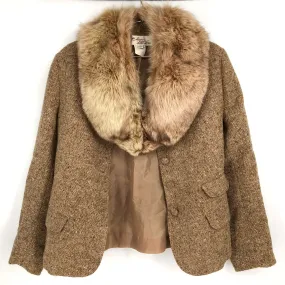 Vintage Adolph Schuman for Lilli Ann Women's Luxury Tan Wool Coat w/ Fur Collar