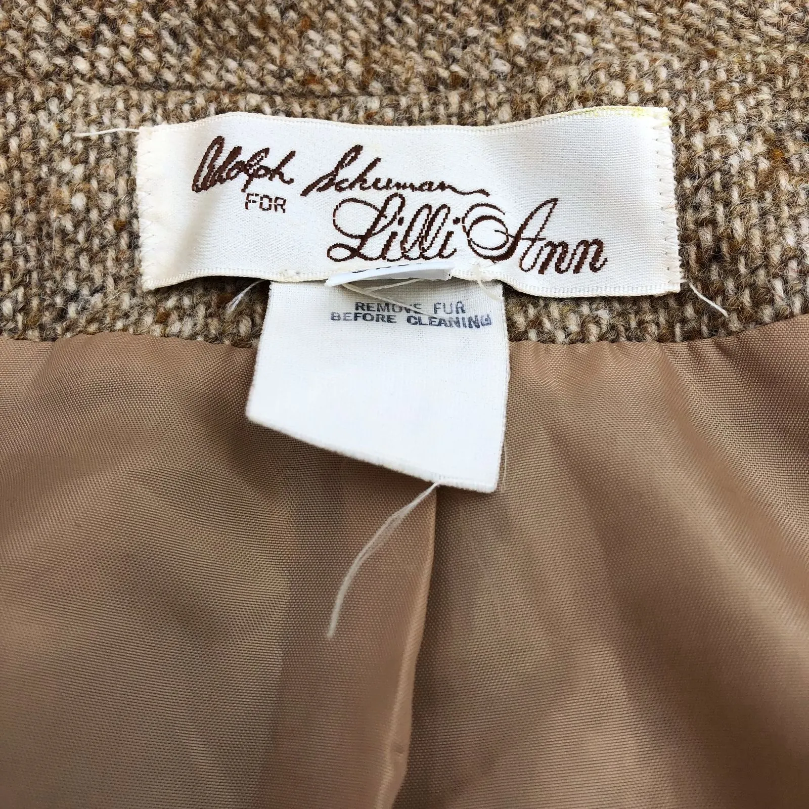 Vintage Adolph Schuman for Lilli Ann Women's Luxury Tan Wool Coat w/ Fur Collar