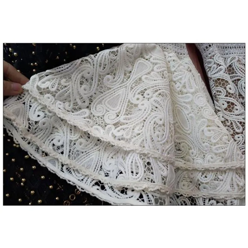 Vintage Designer Runway Flare Sleeve Lace Cascading Ruffle Maxi Dress