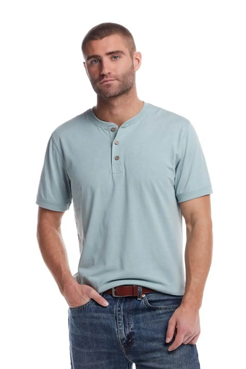 Weatherproof Vintage Jersey Henley Shirt for Men in Sea Spray Heather | S253659GK-SEA MIST HEATHER