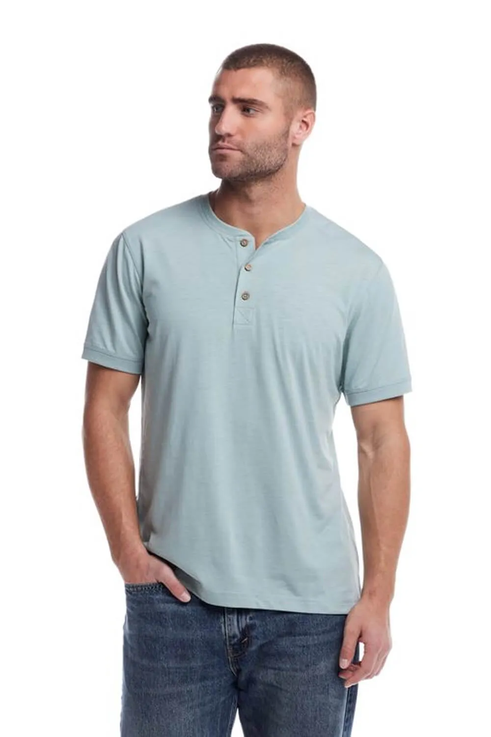 Weatherproof Vintage Jersey Henley Shirt for Men in Sea Spray Heather | S253659GK-SEA MIST HEATHER