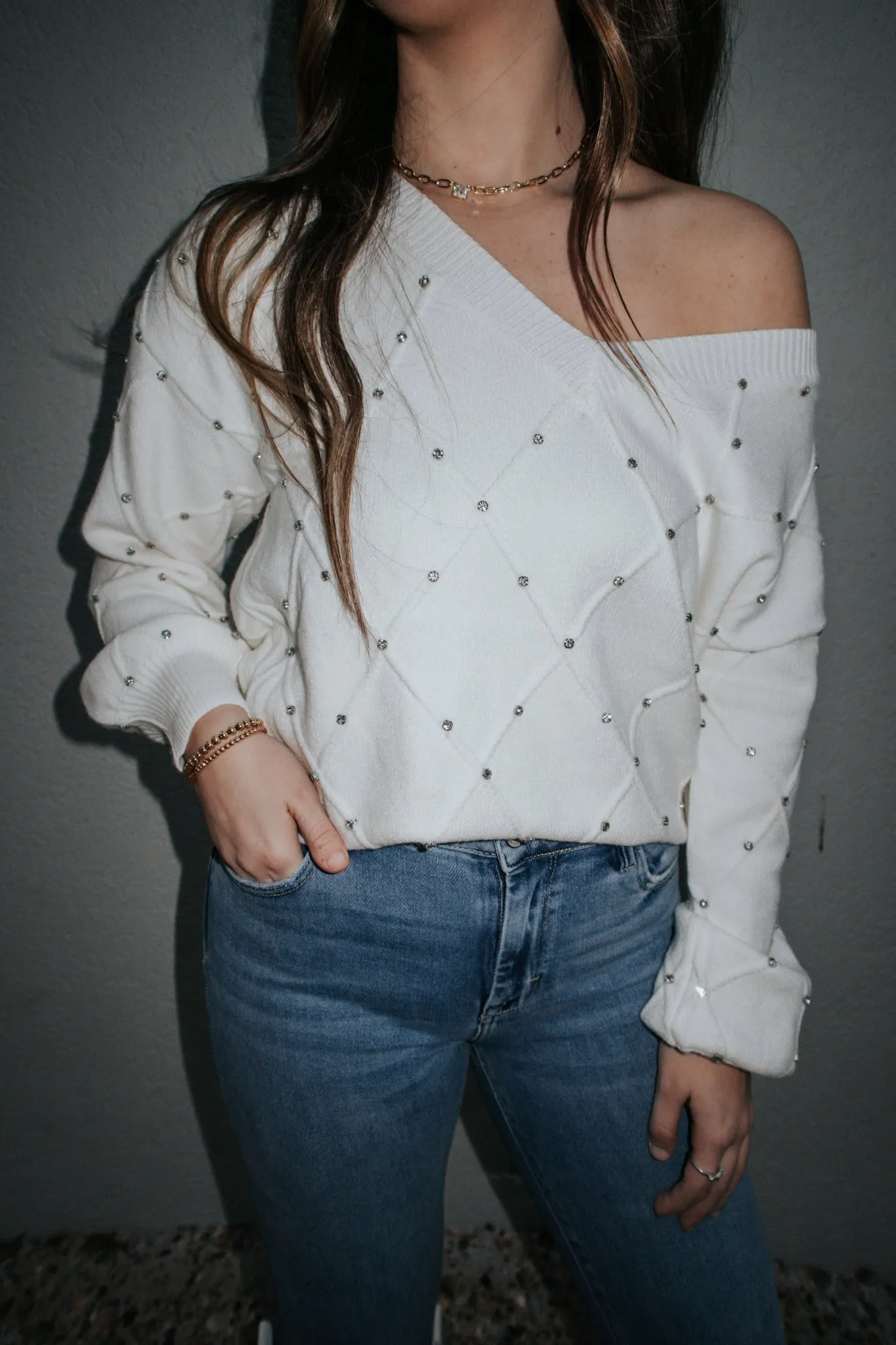 Winter Wonderland Rhinestone V-Neck Sweater