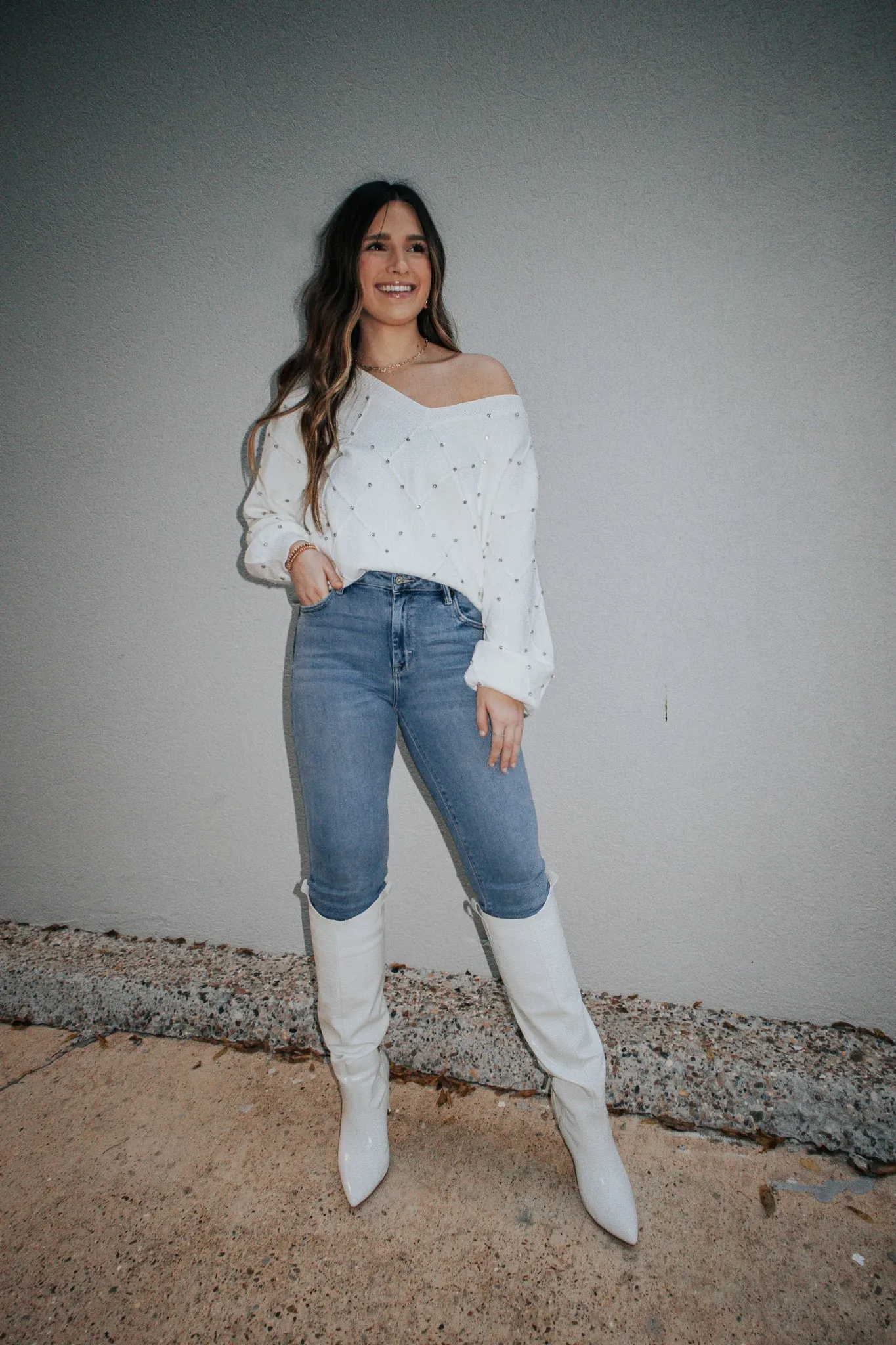 Winter Wonderland Rhinestone V-Neck Sweater