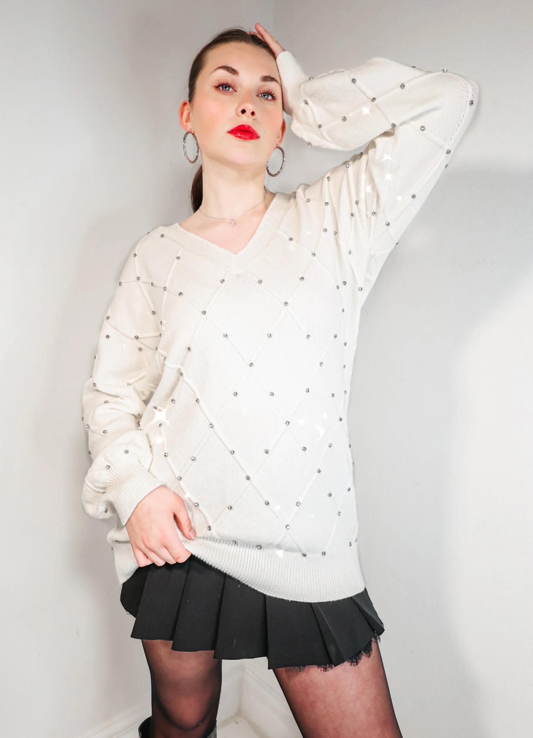 Winter Wonderland Rhinestone V-Neck Sweater