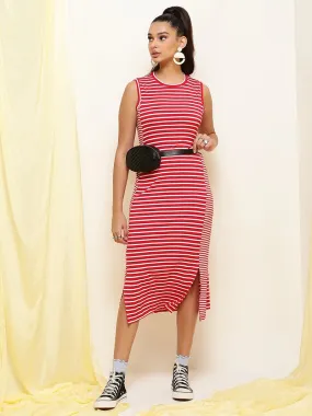 Women Red Abstract Striped Dress