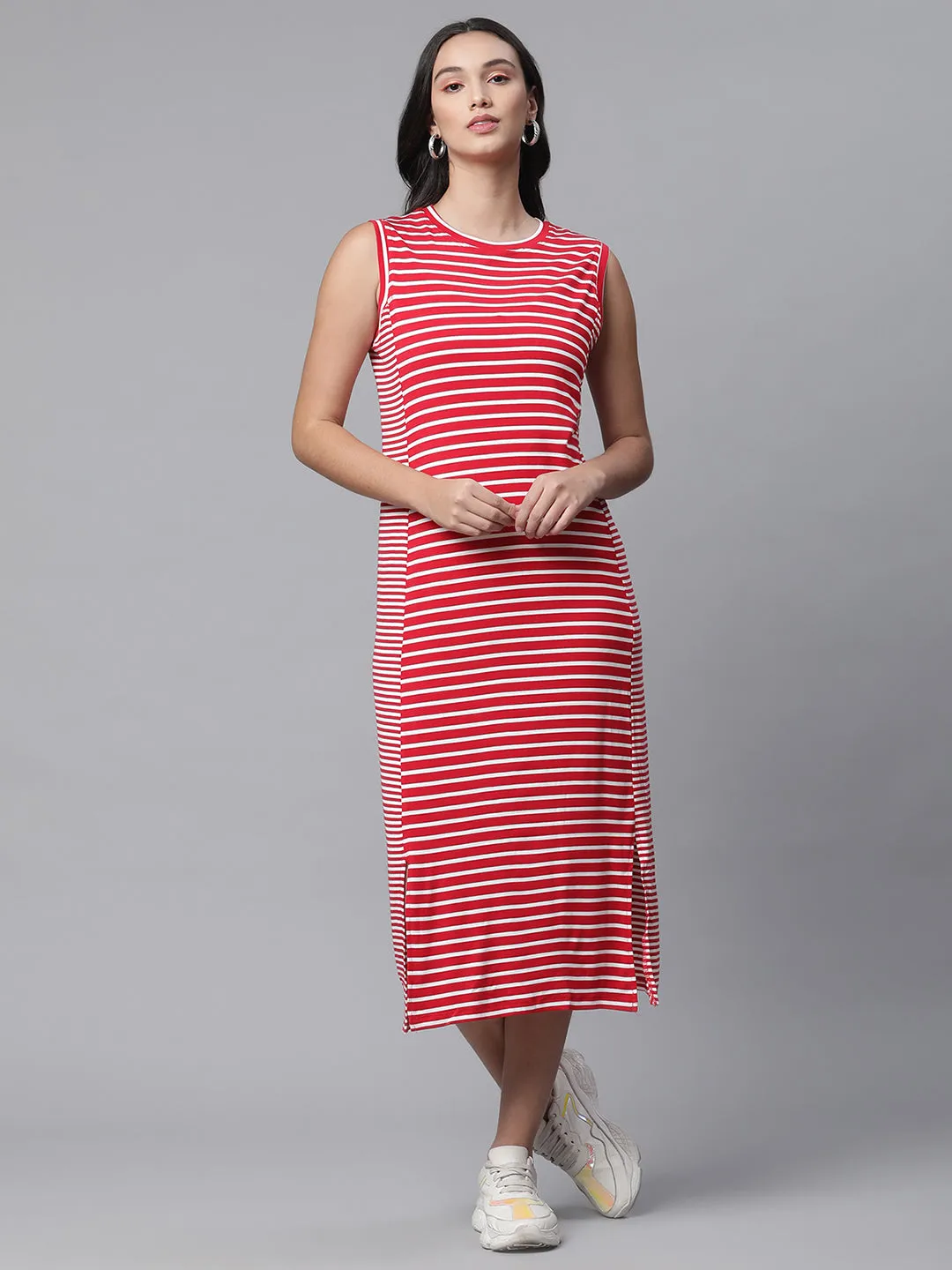 Women Red Abstract Striped Dress