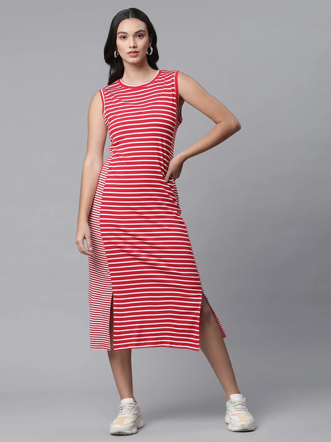 Women Red Abstract Striped Dress