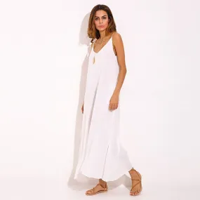 Women Strapless V Neck Long White Plain Maxi Dress