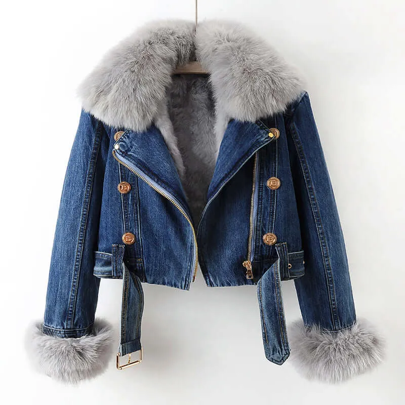 Women's Faux Fur Lined Denim Winter Coat