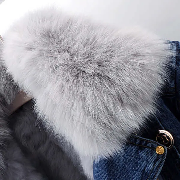 Women's Faux Fur Lined Denim Winter Coat