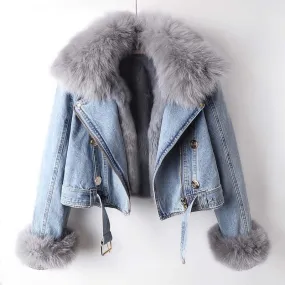 Women's Faux Fur Lined Denim Winter Coat