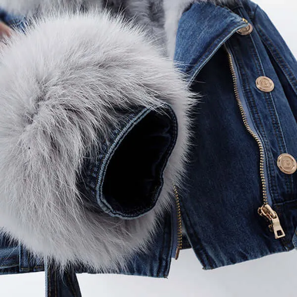 Women's Faux Fur Lined Denim Winter Coat