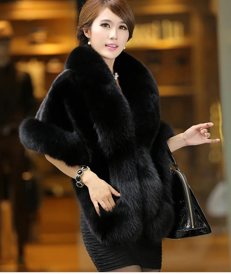 Women's Faux Fur Wrap Poncho Shawl