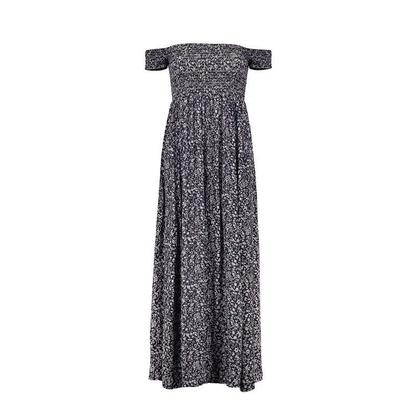 Women's Summer Pleated Floral Off Shoulder Dress