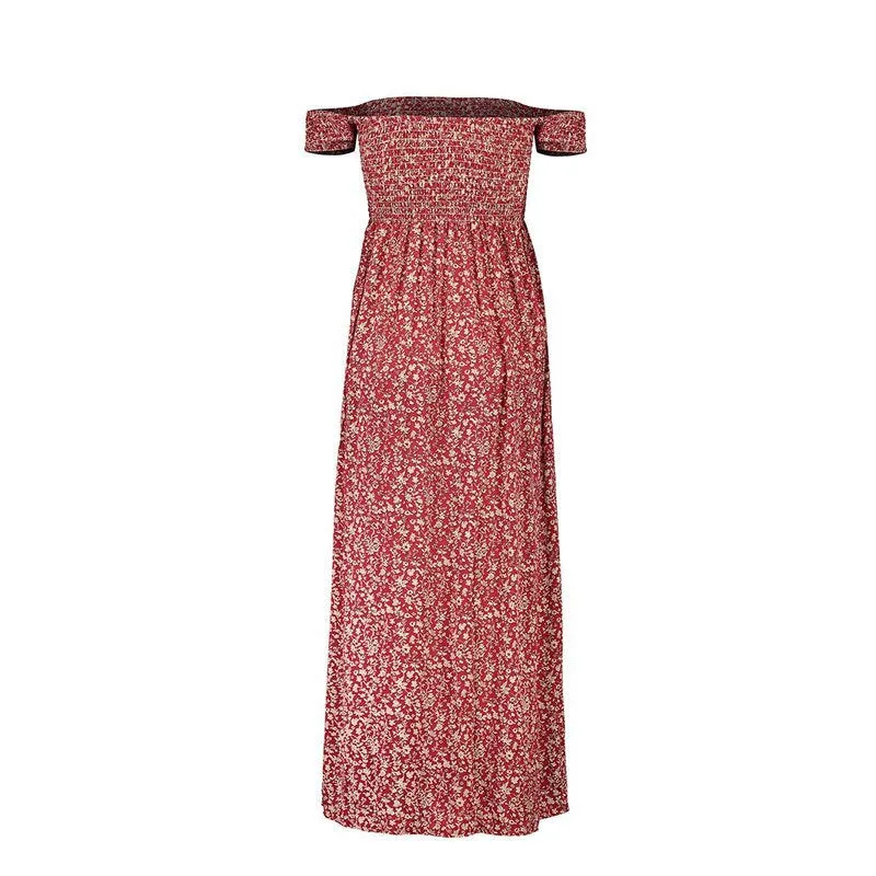 Women's Summer Pleated Floral Off Shoulder Dress
