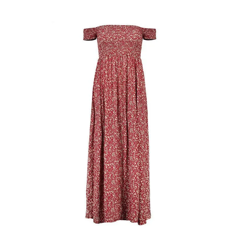 Women's Summer Pleated Floral Off Shoulder Dress