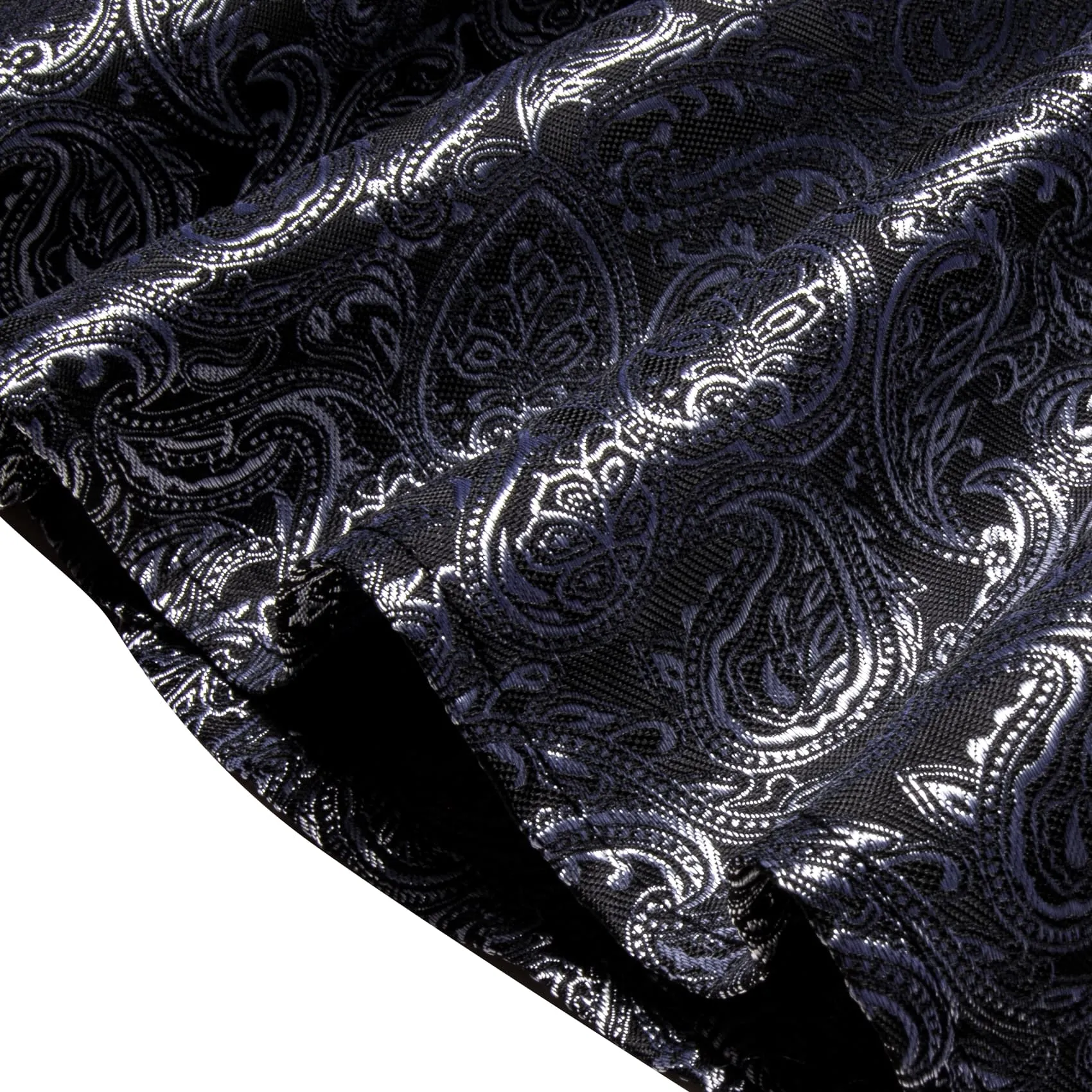 YourTies Long Sleeve Shirts Black Top Silver Jacquard Paisley Shirt