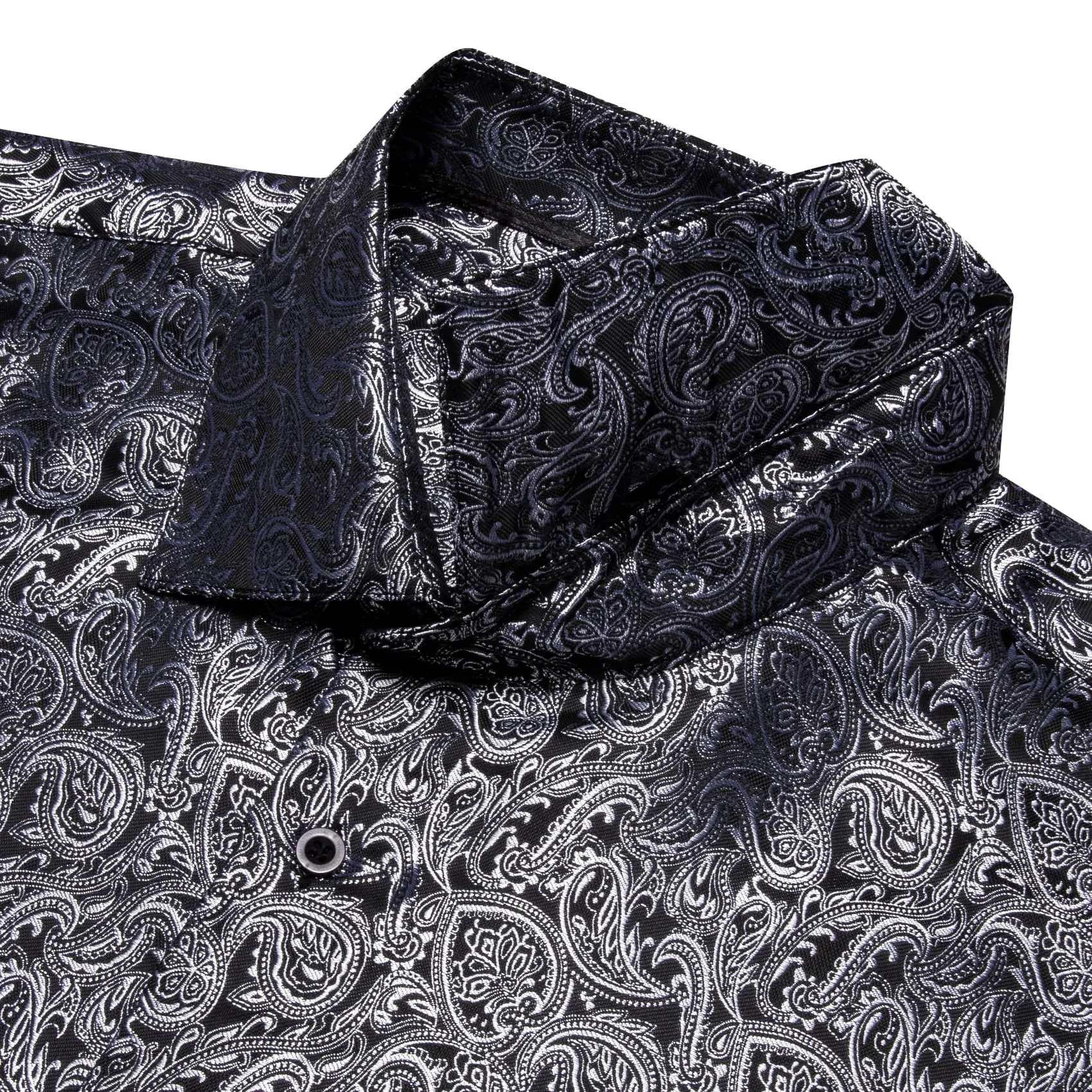 YourTies Long Sleeve Shirts Black Top Silver Jacquard Paisley Shirt