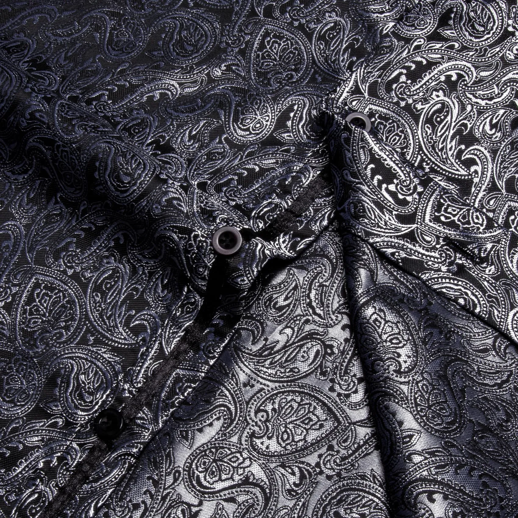 YourTies Long Sleeve Shirts Black Top Silver Jacquard Paisley Shirt