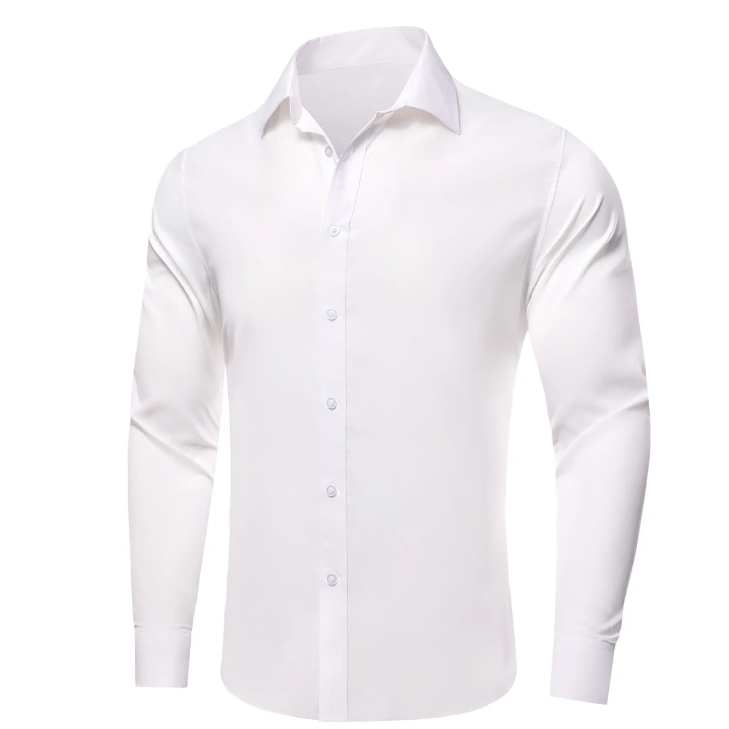 YourTies White Solid Long Sleeve Shirt with Linen White Novelty Silk Tie for Men