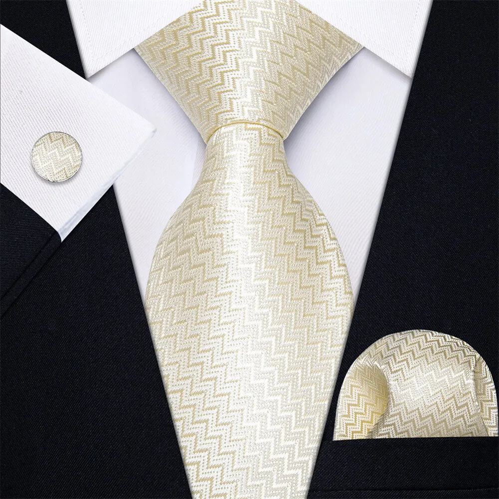 YourTies White Solid Long Sleeve Shirt with Linen White Novelty Silk Tie for Men