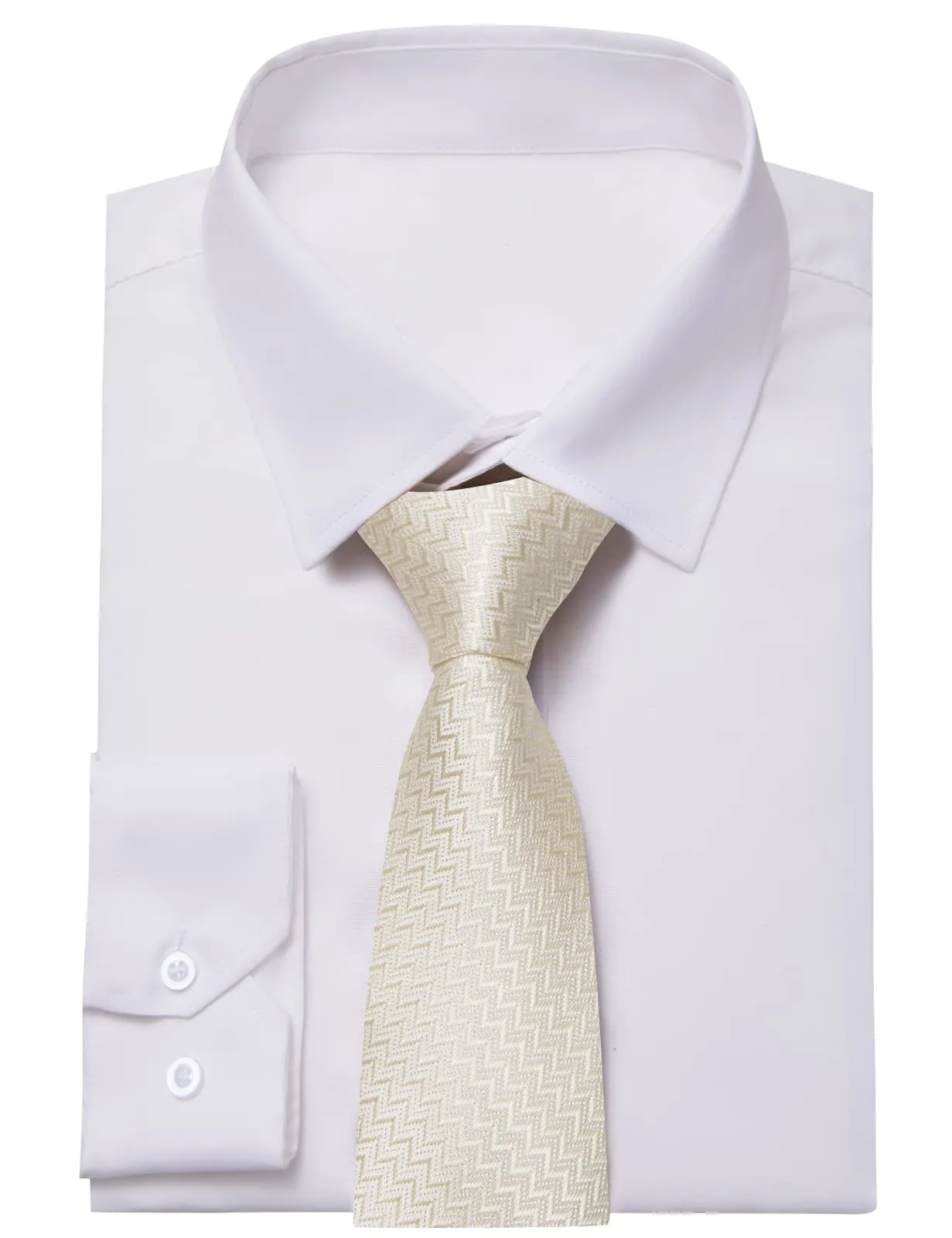 YourTies White Solid Long Sleeve Shirt with Linen White Novelty Silk Tie for Men
